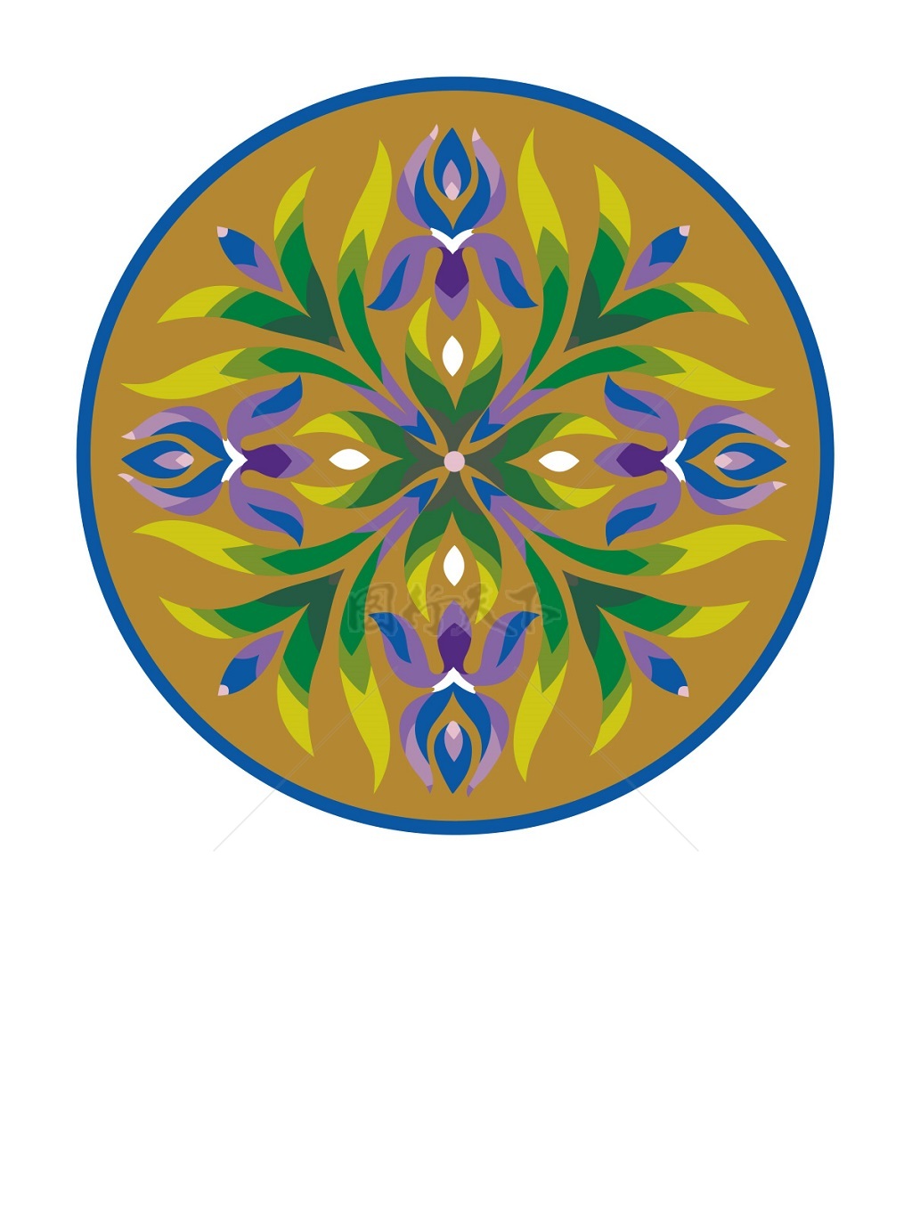  传统 欧式俄式 圆形花卉图案背景贴图 棕黄底曼陀花