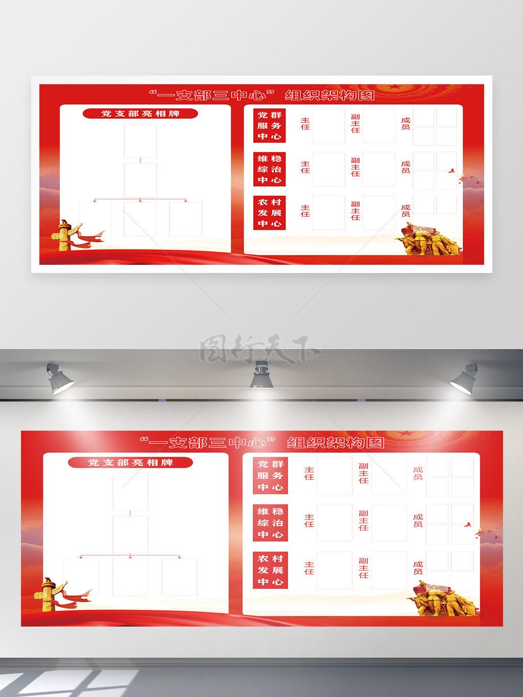 一支部三中心组织架构图党建文化墙